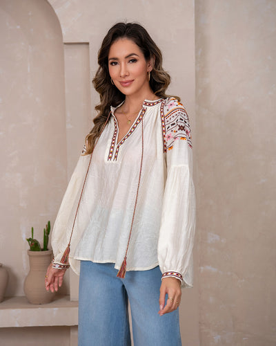 Embroidered Azteca Folk Top