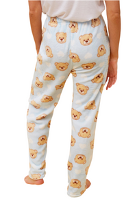 Plush Pyjama Pants - Light Blue Bear Print
