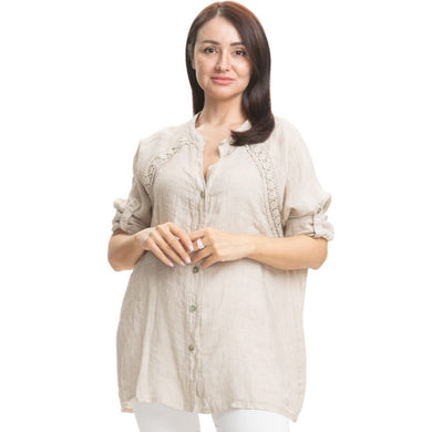 Elena Italian Linen Shirt - Beige