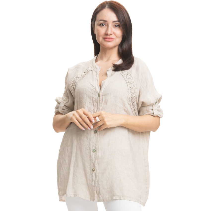 Italian Linen Top - Beige