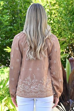 Load image into Gallery viewer, Embroidered V NeckTop - Tan