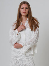 Load image into Gallery viewer, Floral Embroidered Sheer Blouse with Lace Hem