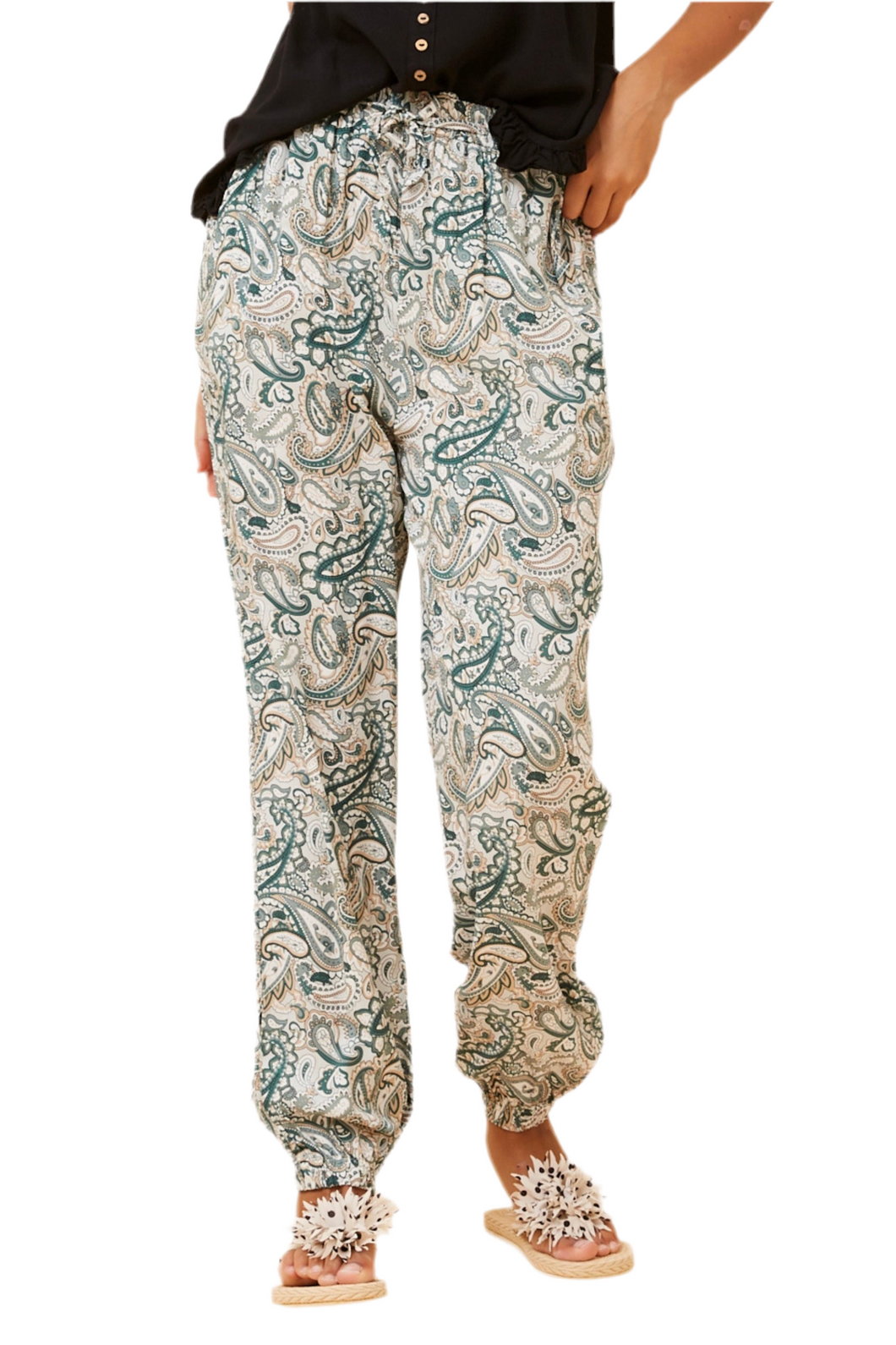 Jogger Pants -Green Paisley Print