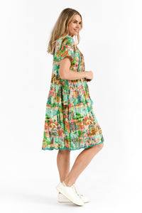Side view of Colette Dress showing in-seam pockets and frill hem