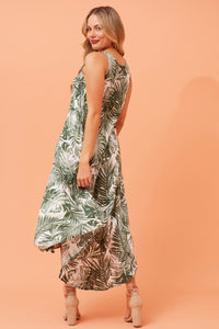 Umbrella Leaf Print Midi Dress