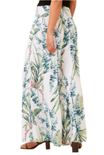Load image into Gallery viewer, Tropical print wide leg pants with shirred waistband and flared legs – relaxed summer style