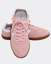 Load image into Gallery viewer, Swift baby pink lace-up sneakers with side stripe feature
