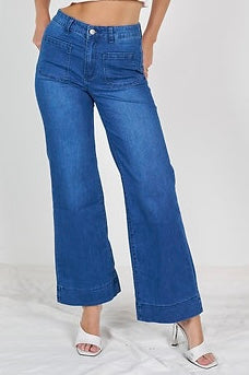 Wide Leg Denim Jeans - Dark Denim