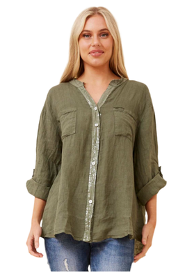 Roseanne Linen Shirt - Khaki