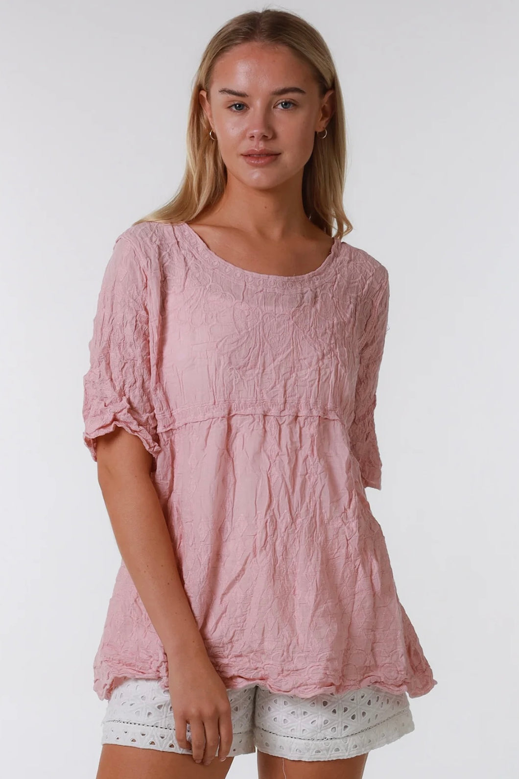 Embroidered Cotton Top - Pink