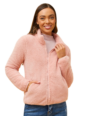 Zip Front  Faux Fur Jacket - Blush