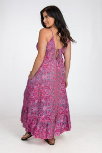 Long Strappy Silk Dress with Pockets - Pink