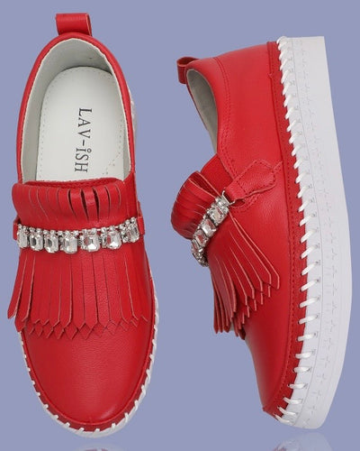 Fringe Detail Leather Loafer - Reed