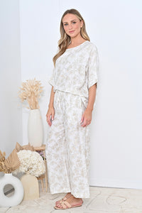 Wide Leg Pant - Beige Print