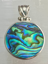 Load image into Gallery viewer, Small Two Sided Shell Disc Pendant - Paua And Pink Mother Of Peal