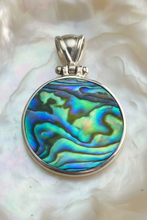 Load image into Gallery viewer, Small Two Sided Shell Disc Pendant - Paua And Pink Mother Of Peal
