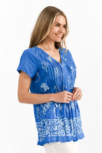 Load image into Gallery viewer, Kayla Cotton Blouse - Coral Border Cobalt