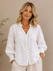 Ricamata Embroidered Linen Shirt - White