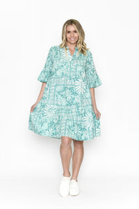 Maya Button V Neck Layer Dress - Floral Print