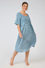 Load image into Gallery viewer, Shirred Bodice Nightie With Short Sleeve - Blue Floral