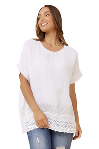 Emilio Sequin Linen Top - White