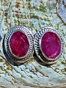 Indian Ruby Oval Sterling Silver Earrings