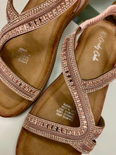Load image into Gallery viewer, Close-up of pink diamanté detailing on sandal strap