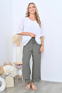 Full Length Side Button Layered Beach Pant - Khaki