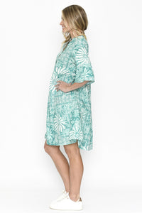 Maya Button V Neck Layer Dress - Floral Print