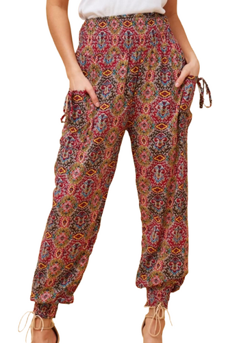 Harem Pants - Red Abstract Print