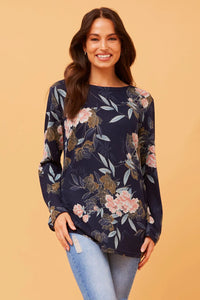 Beau floral Print Top - Navy