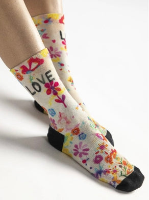 Weekend Socks - Cream Love prints