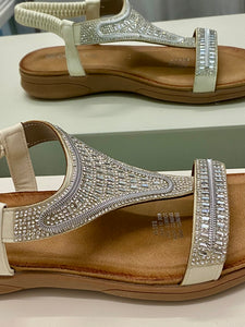 Flat Diamanté Sandals - Beige