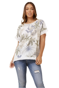 Soula  Leaf Print Top - Bianco