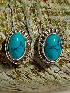 Turquoise Oval Sterling Silver Earrings