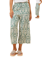 7/8 Printed Wide Leg Pants - Sage Moroccan Print