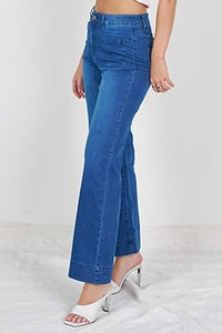 Wide Leg Denim Jeans - Dark Denim