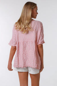 Embroidered Cotton Top - Pink