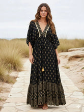 Load image into Gallery viewer, Golden Print Tassel Maxi Dress