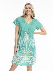 Nicola Cap Sleeve Dress - Azure Drift Jade