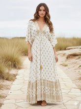 Load image into Gallery viewer, Golden Print Tassel Maxi Dress