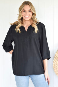 Jaslyn Embroidered Top - Black