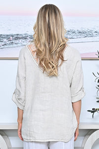 Crochet Back Linen Shirt - Sand
