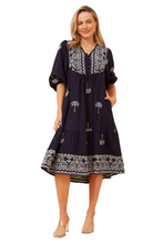 Load image into Gallery viewer, Embroidered Midi Dress - Navy