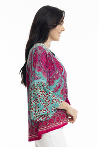 Shirred Yoke Top - Neo Paisley Teal