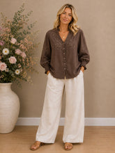Load image into Gallery viewer, Ricamata Embroidered Linen Shirt - Chocolate