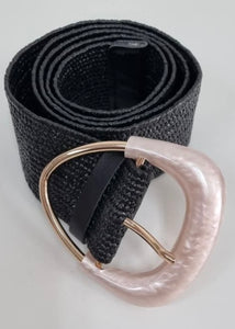 Marble Buckle Stretch Braided  Belt - Black
