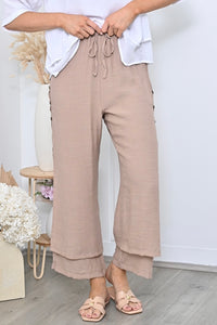 Full Length Side Button Layered Beach Pant - Mocha