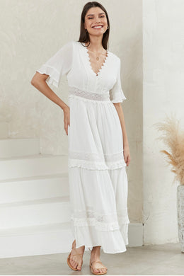 Lace Maxi  Dress - White