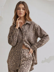 Button Down Denim Shacket - Leopard
